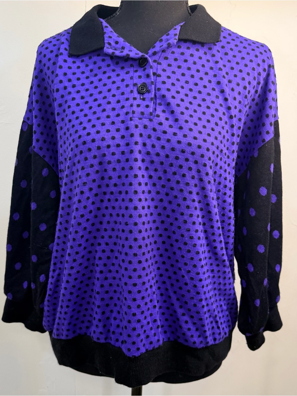 VNTG 80s/90s Rachel polka dot 3/4 sleeve dolman style top